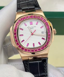 Đồng hồ nam máy cơ đính đá baguette Patek Philippe Nautilus Fake cao cấp 40mm