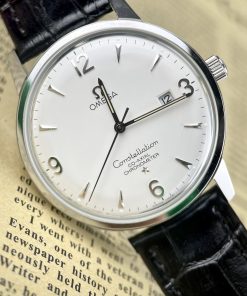 Đồng hồ cơ nam dây da đen Omega Seamaster fake cao cấp 40mm