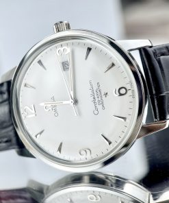 Đồng hồ cơ nam dây da đen Omega Seamaster fake cao cấp 40mm