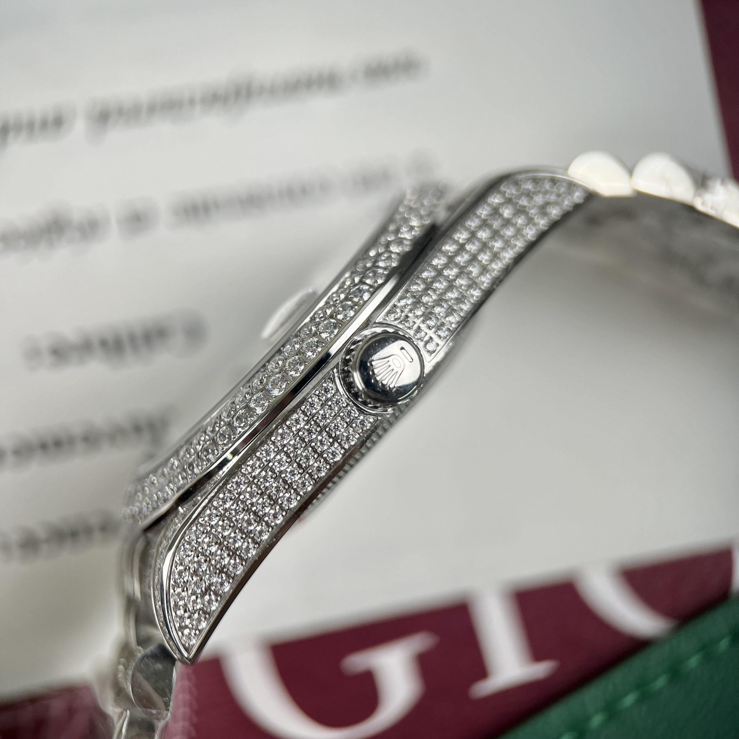 Đồng hồ Rolex DateJust fake cao cấp nam máy cơ đính full đá Swarovski dây kim loại 41mm Đồng hồ Rolex DateJust fake cao cấp nam máy cơ đính full đá Swarovski dây kim loại 41mm