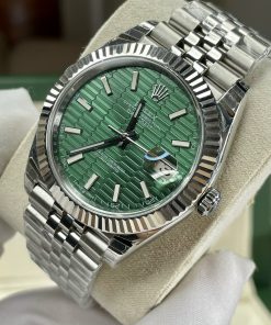 Đồng hồ Rolex DateJust nam máy cơ dây kim loại mặt vân gấp xanh green fake cao cấp 36/41mm