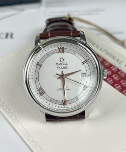 Đồng hồ cơ nam dây da nâu 3 kim Omega Deville Co-Axial Chronometer fake cao cấp 40mm