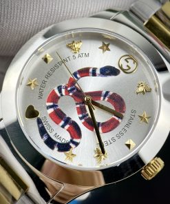 Đồng hồ đôi Gucci Rắn dây kim loại màu demi like auth 28/38mm