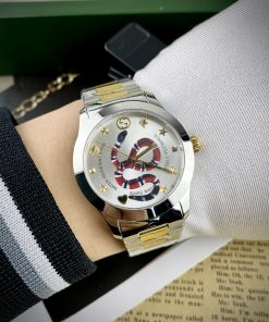 Đồng hồ đôi Gucci Rắn dây kim loại màu demi like auth 28/38mm