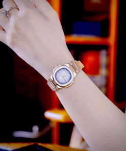 Đồng hồ Patek Philippe nữ Nautilus rose gold mặt xám đính đá máy pin rẻ 32mm