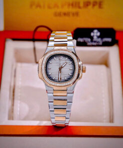 Đồng hồ đeo tay nữ đẹp Patek Philippe Nautilus demi đính đá fake cao cấp 32mm