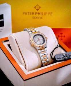 Đồng hồ đeo tay nữ đẹp Patek Philippe Nautilus demi đính đá fake cao cấp 32mm