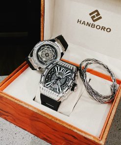 Đồng hồ đôi Hanboro By Huboler chính hãng dây cao su 3644mm (2)