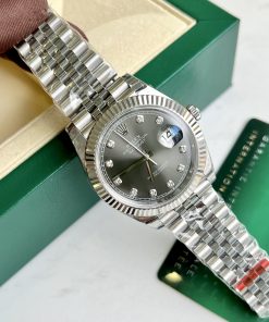Đồng hồ nam Rolex DateJust Rep 11 mặt xám cọc số đá 41mm (2)