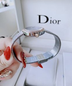 Đồng hồ Dior Satine nữ mặt tròn đính đá dây thép lụa mềm 30mm