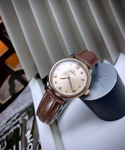Đồng hồ Omega Deville nữ dây da màu nâu Super Fake Nhật (2)