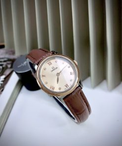 Đồng hồ Omega Deville nữ dây da màu nâu Super Fake Nhật (2)