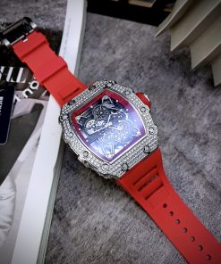Đồng hồ Richard Mille fake máy Nhật giá rẻ dây cao su màu đỏ 45mm