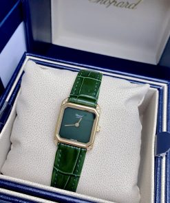 Đồng hồ nữ dây da Chopard siêu cấp mặt vuông mạ vàng 30mm (1)