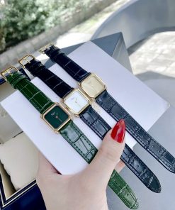 Đồng hồ nữ dây da Chopard siêu cấp mặt vuông mạ vàng 30mm (1)