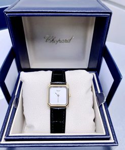 Đồng hồ nữ dây da Chopard siêu cấp mặt vuông mạ vàng 30mm (1)