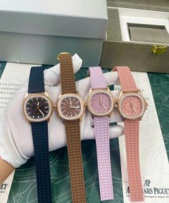 Đồng hồ Patek Philippe nữ dây cao su đính đá Fake cao cấp 35mm (8)