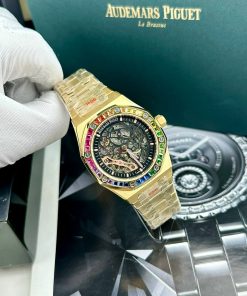 Đồng hồ Audemars Piguet vàng gold Fake 11 cao cấp đính đá 7 màu 41mm (2)