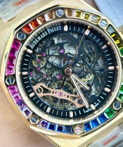 Đồng hồ Audemars Piguet vàng gold Fake 11 cao cấp đính đá 7 màu 41mm (2)