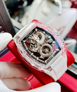 Đồng hồ Bonest Gatti rồng bạc chính hãng nam dây cao su trắng 45mm (2)