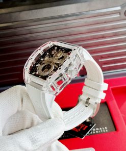 Đồng hồ Bonest Gatti rồng bạc chính hãng nam dây cao su trắng 45mm (2)