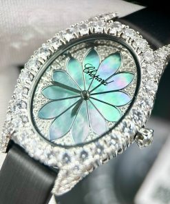 Đồng hồ Chopard L'heure Du Diamant đính đá mặt khảm xà cư Fake cao cấp 28x32mm (2)