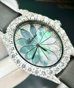 Đồng hồ Chopard L'heure Du Diamant đính đá mặt khảm xà cư Fake cao cấp 28x32mm (2)