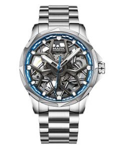 Đồng hồ Mark Fairwhale Skeleton 6800 chính hãng nam dây kim loại 43mm (2)