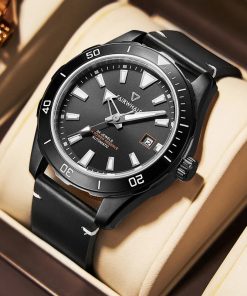 Đồng hồ Mark Fairwhale chính hãng 6080 nam cọc số da quang 43mm (3)