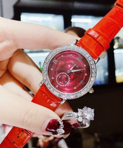 Đồng hồ Davena chính hãng nữ Davena 31903 dây da màu đỏ đính đá 37mm