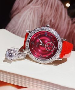 Đồng hồ Davena chính hãng nữ Davena 31903 dây da màu đỏ đính đá 37mm