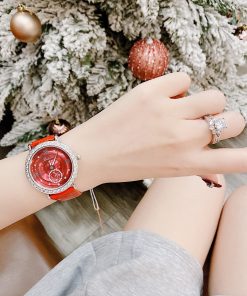 Đồng hồ Davena chính hãng nữ Davena 31903 dây da màu đỏ đính đá 37mm
