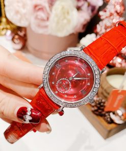 Đồng hồ Davena chính hãng nữ Davena 31903 dây da màu đỏ đính đá 37mm