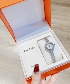 Đồng hồ Davena chính hãng nữ Davena D60858 đính đá mặt khảm trai 26mm