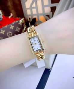 Đồng hồ Hermes nữ HERMES NANTUCKET màu vàng Gold đính đá 20x34mm
