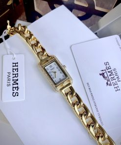 Đồng hồ Hermes nữ HERMES NANTUCKET màu vàng Gold đính đá 20x34mm