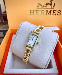 Đồng hồ Hermes nữ HERMES NANTUCKET màu vàng Gold đính đá 20x34mm