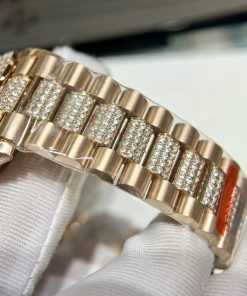 Đồng hồ Rolex Day-Date nam Rose Gold đính đá Replica 1:1 Ew Factory 40mm