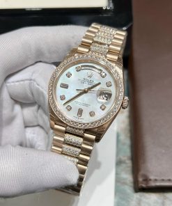 Đồng hồ Rolex Day-Date nam Rose Gold đính đá Replica 1:1 Ew Factory 40mm