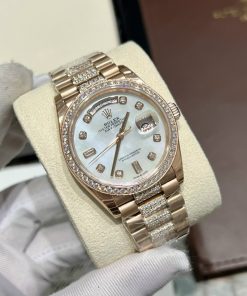 Đồng hồ Rolex Day-Date nam Rose Gold đính đá Replica 1:1 Ew Factory 40mm