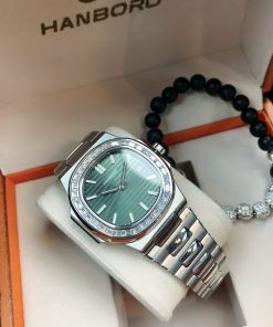 Đồng hồ nam Hanboro chính hãng cọc số dạ quang viền đính đá 40mm (2)