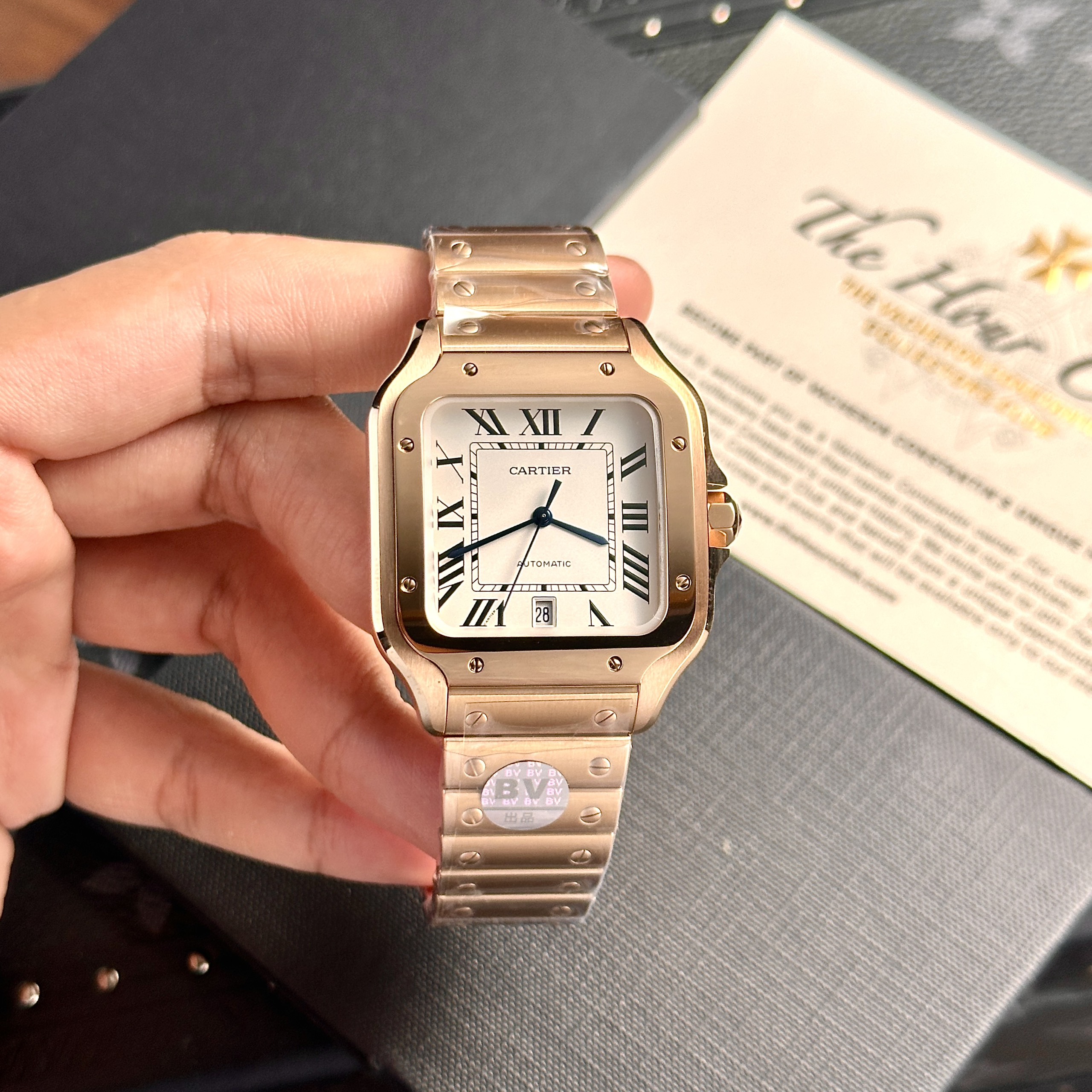 Đồng hồ Cartier Santos de Cartier Rep 11 màu vàng hồng BV Factory 39 (7) Đồng hồ Cartier Santos de Cartier Rep 11 màu vàng hồng BV Factory 39 (9)