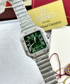 Đồng hồ Cartier Santos nam mặt đính đá Fake cao cấp 40mm