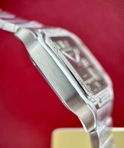 Đồng hồ Cartier Santos nam mặt đính đá Fake cao cấp 40mm