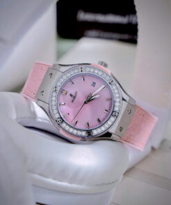 Đồng hồ Hublot Classic Fusion nữ đính đá mặt số xà cừ hồng Fake máy Nhật 33mm (2)