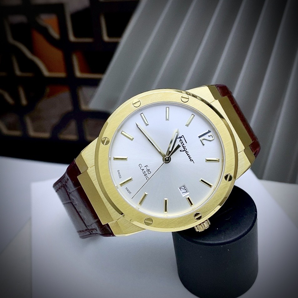 Đồng hồ Salavatore Ferragamo F-80 nam màu Vàng Gold Fake cao cấp 40mm (4) Đồng hồ Salavatore Ferragamo F-80 nam màu Vàng Gold Fake cao cấp 40mm