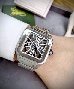 Đồng hồ Cartier Santos Skeleton lộ full máy dây kim loại nam 40mm (6)