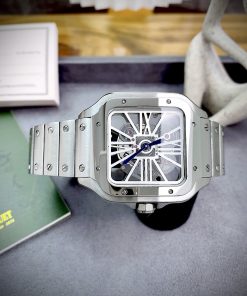 Đồng hồ Cartier Santos Skeleton lộ full máy dây kim loại nam 40mm (6)