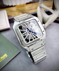 Đồng hồ Cartier Santos Skeleton lộ full máy dây kim loại nam 40mm (6)
