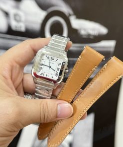 Đồng hồ Cartier Santos nữ Replica 11 màu trắng cọc số la mã 35 (2)